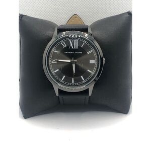 Anthony Jacobs Unisex Black Leather Analog Black Dial Quartz Genuine Watch OP17